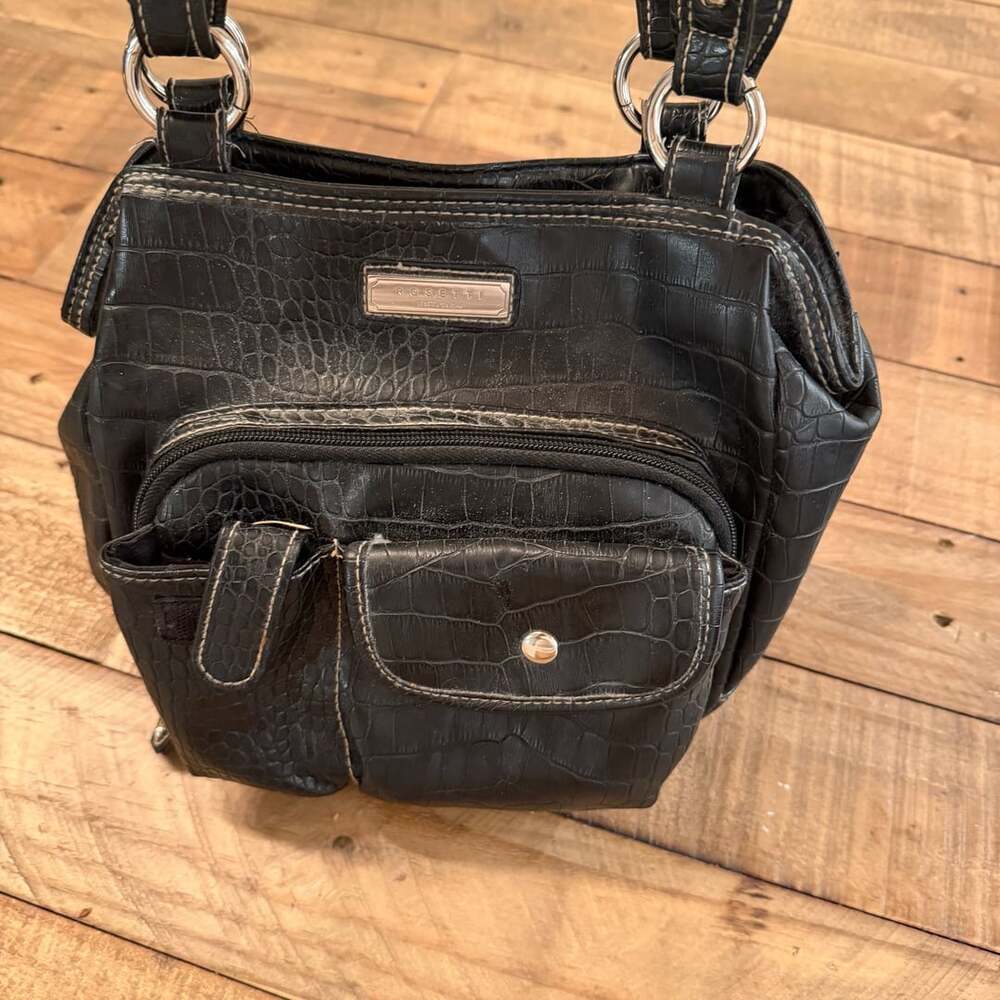 Rosetti Black Faux Crocodile Handbag with Matching Wallet